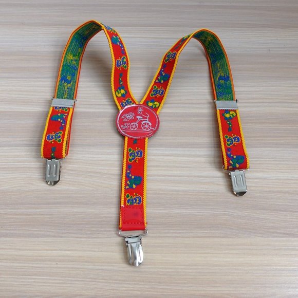 Suspender‎ Kids Boy Red Clip On Adjustable Strap Stretch Fun Party Colorful - Picture 1 of 12